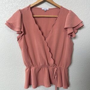 Iris Scalloped Blouse Peplum Top Pink size Medium